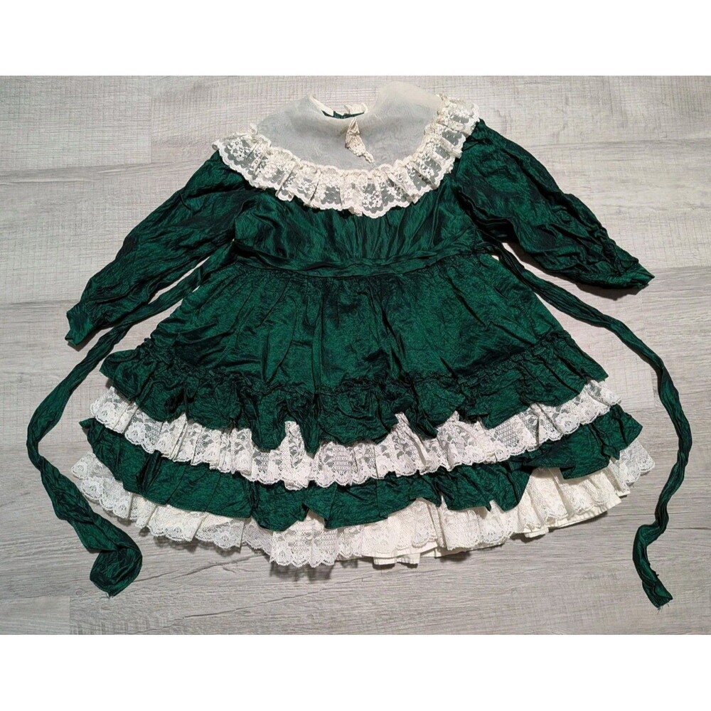 Vintage Martha's Miniatures We're Fussy Green Taffeta Girls Dress Size 5 READ